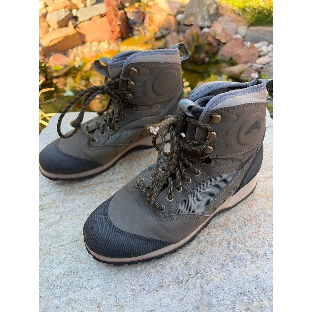 Simms Mens Gray Wading Boots Fly Fishing Rubber Sole Hiking Shoes Size 7